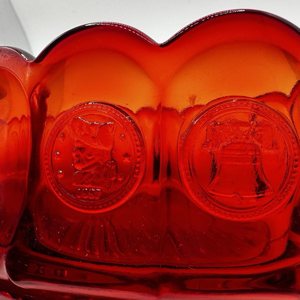 Vintage Fostoria Ruby Red Coin Scalloped Glass Console Bowl Dish Excellent Used - Picture 7 of 8